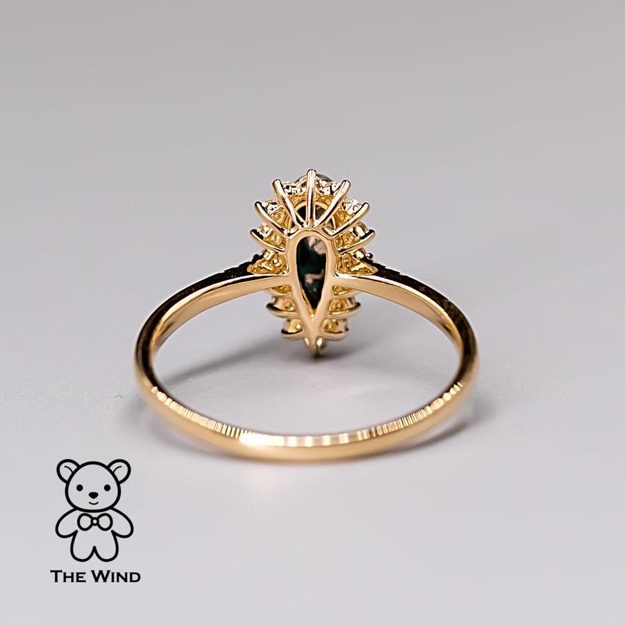 Brilliant Cut Australian Black Opal & Halo Diamond Engagement Ring 18K Yellow Gold For Sale