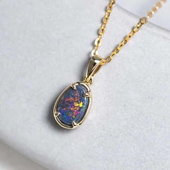 Australian Black Opal Necklace 14K Yellow Gold