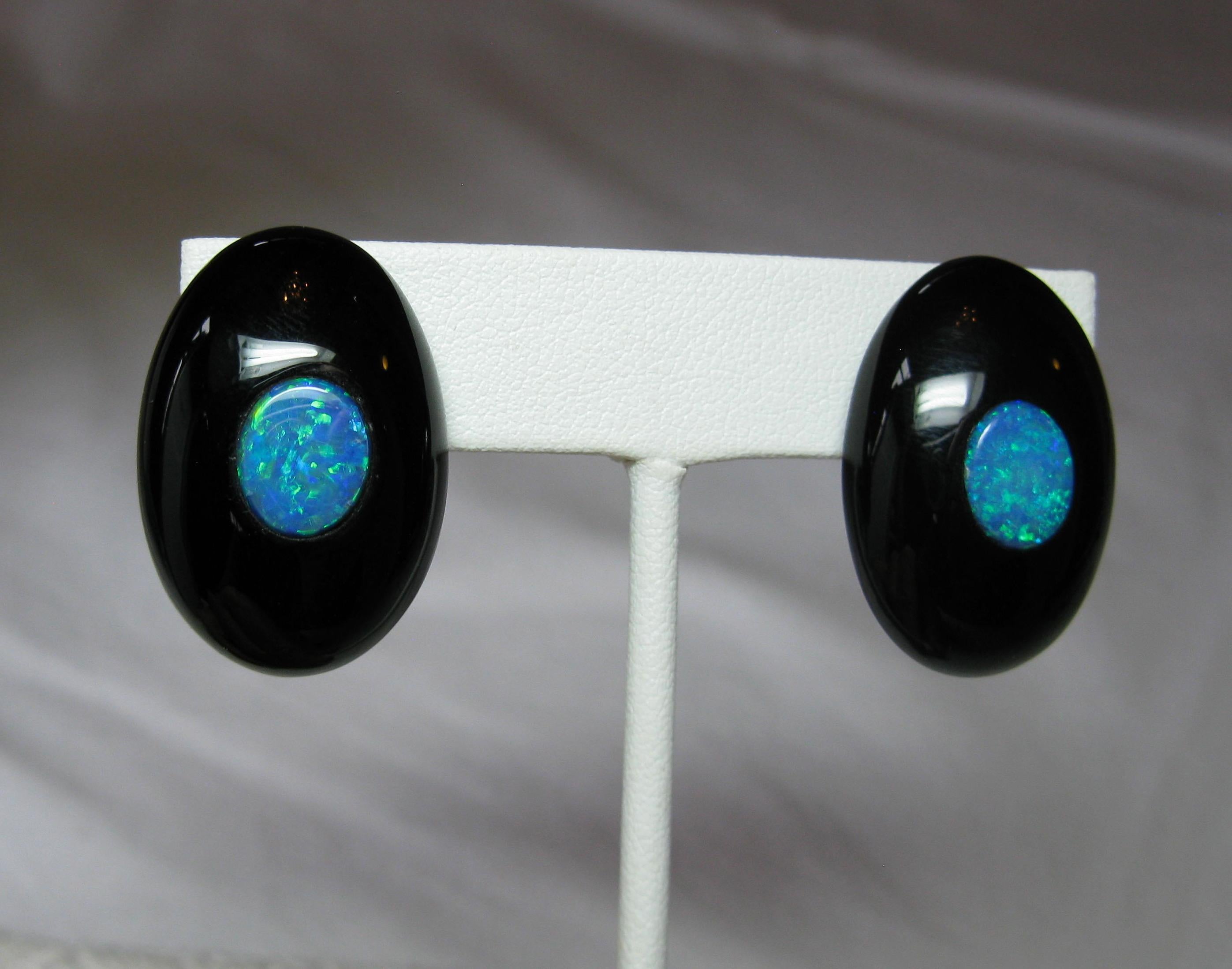 Australian Black Opal Onyx Earrings Pendant Made for Jessye Norman Opera Legend 3