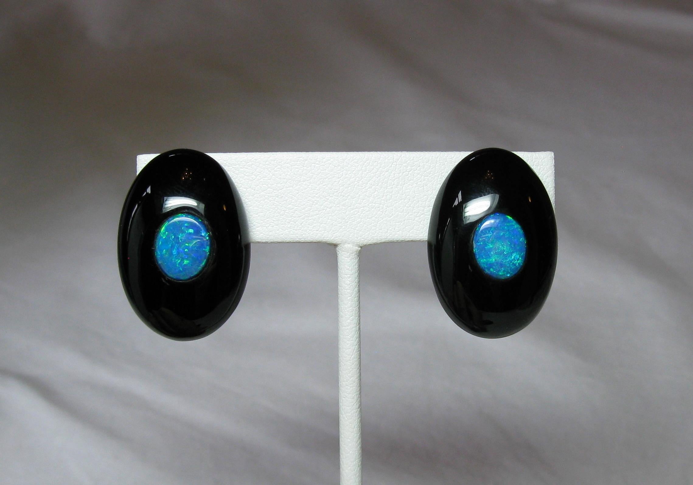 Australian Black Opal Onyx Earrings Pendant Made for Jessye Norman Opera Legend 4