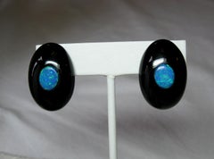 Australian Black Opal Onyx Earrings Pendant Made for Jessye Norman Opera Legend