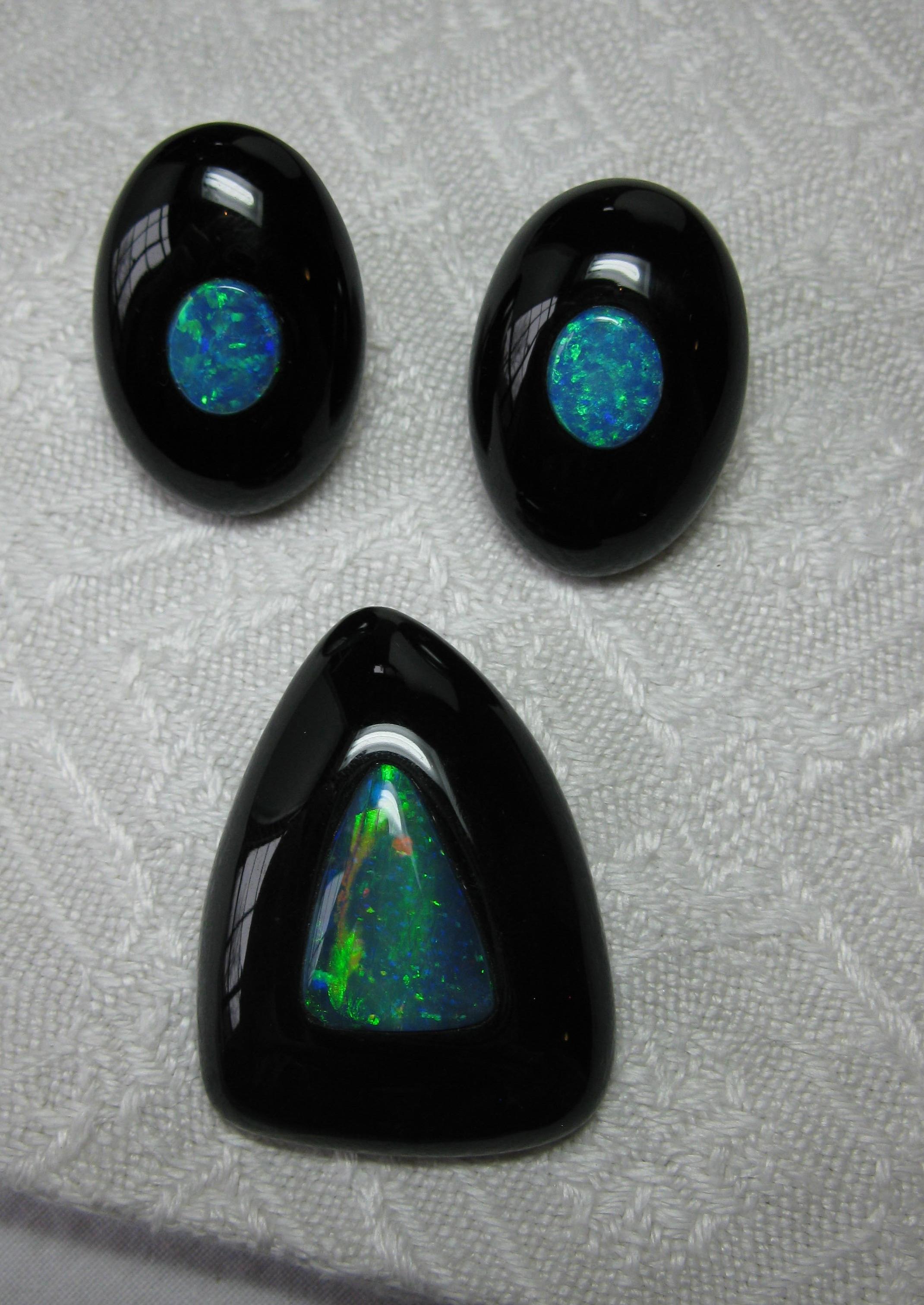 Contemporary Australian Black Opal Onyx Earrings Pendant Made for Jessye Norman Opera Legend