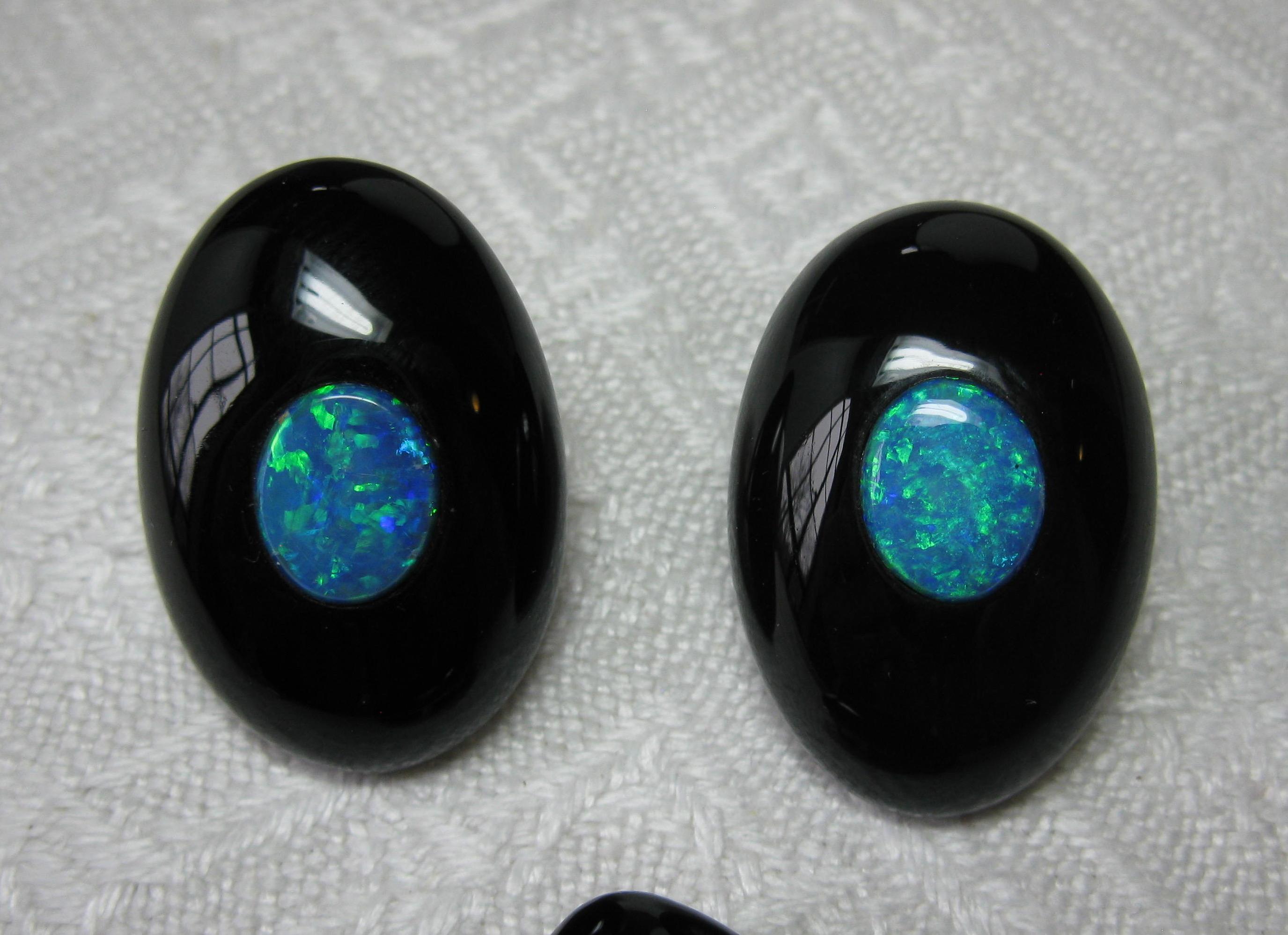Australian Black Opal Onyx Earrings Pendant Made for Jessye Norman Opera Legend In Excellent Condition In New York, NY