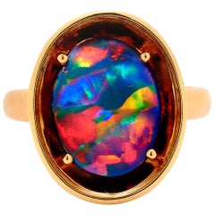 Natürlicher unbehandelter australischer 2,97 Karat schwarzer Opal Cocktail-Ring aus 18 Karat Roségold
