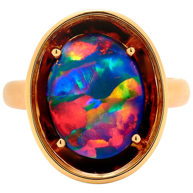 Ring tilbage Bærecirkel Installere Australian 2.97ct Black Opal Cocktail Ring in 18K Rose Gold For Sale at  1stDibs | australian black opal rings