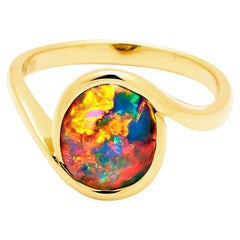 Australian 1.57ct  Rainbow-coloured Black Opal Engagement Ring 18K Yellow Gold