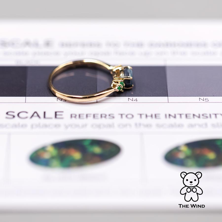Brilliant Cut Australian Black Opal & Tsavorite Garnet Engagement Wedding Ring 18K Yellow Gold For Sale