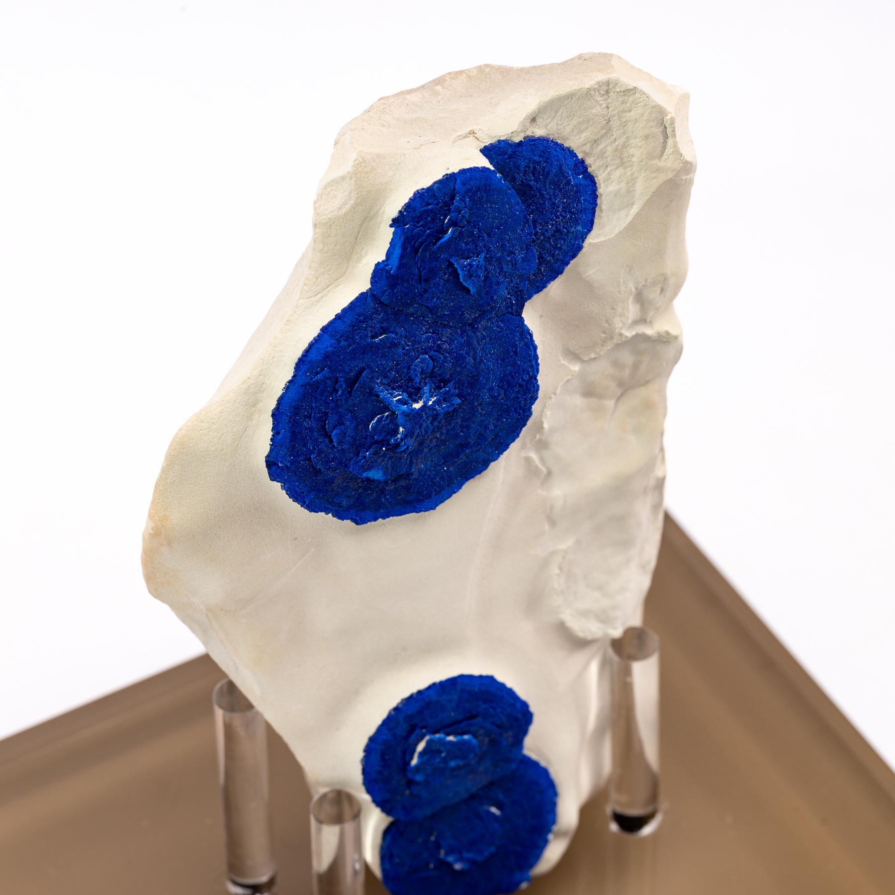Contemporary Australian Blue Azurite Sun Specimen in Acrylic Custom Box
