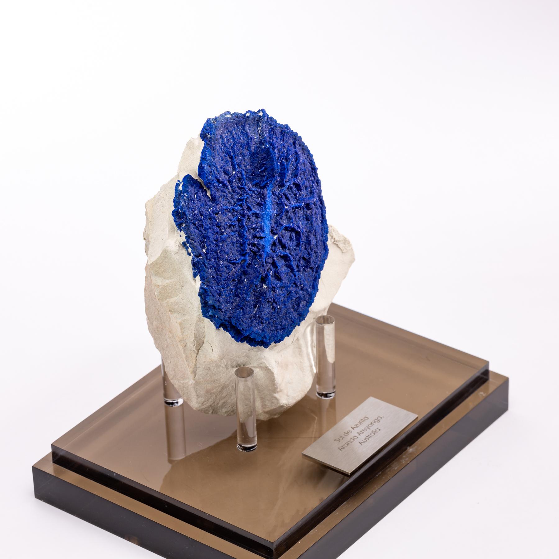 Australian Blue Azurite Sun Specimen in Acrylic Custom Box 1