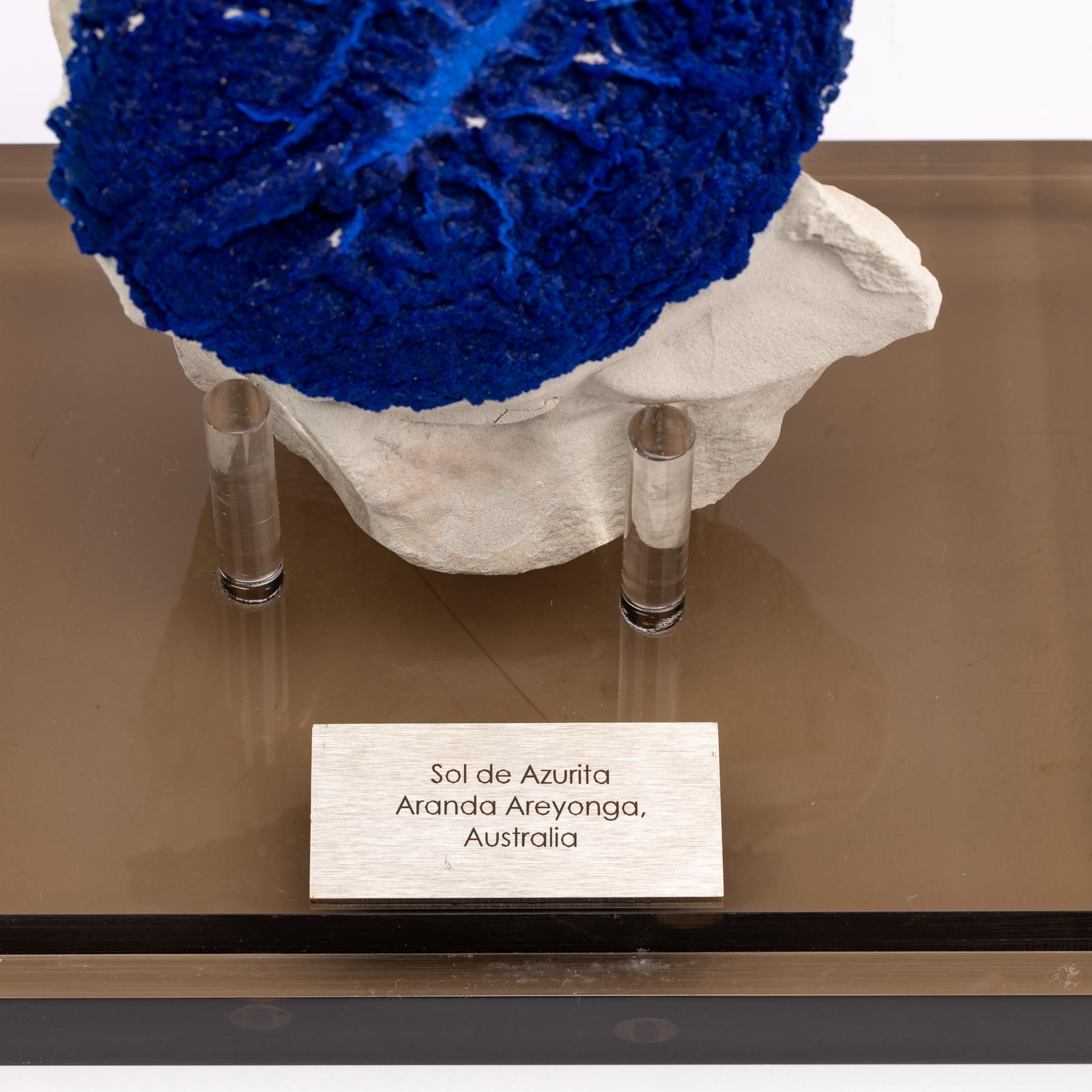 Australian Blue Azurite Sun Specimen in Acrylic Custom Box 2