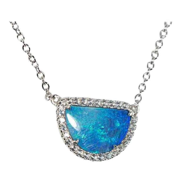 Australian Blue Opal Necklace Sterling Silver For Sale