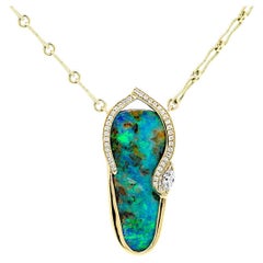 Australian Bolder Opal Diamond Necklace 14 Karat Yellow Gold