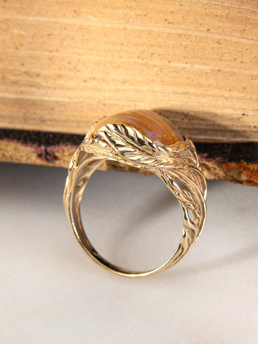 Australian Boulder Opal Yellow Gold Ring Unisex Art Nouveau Style Jewelry For Sale 6