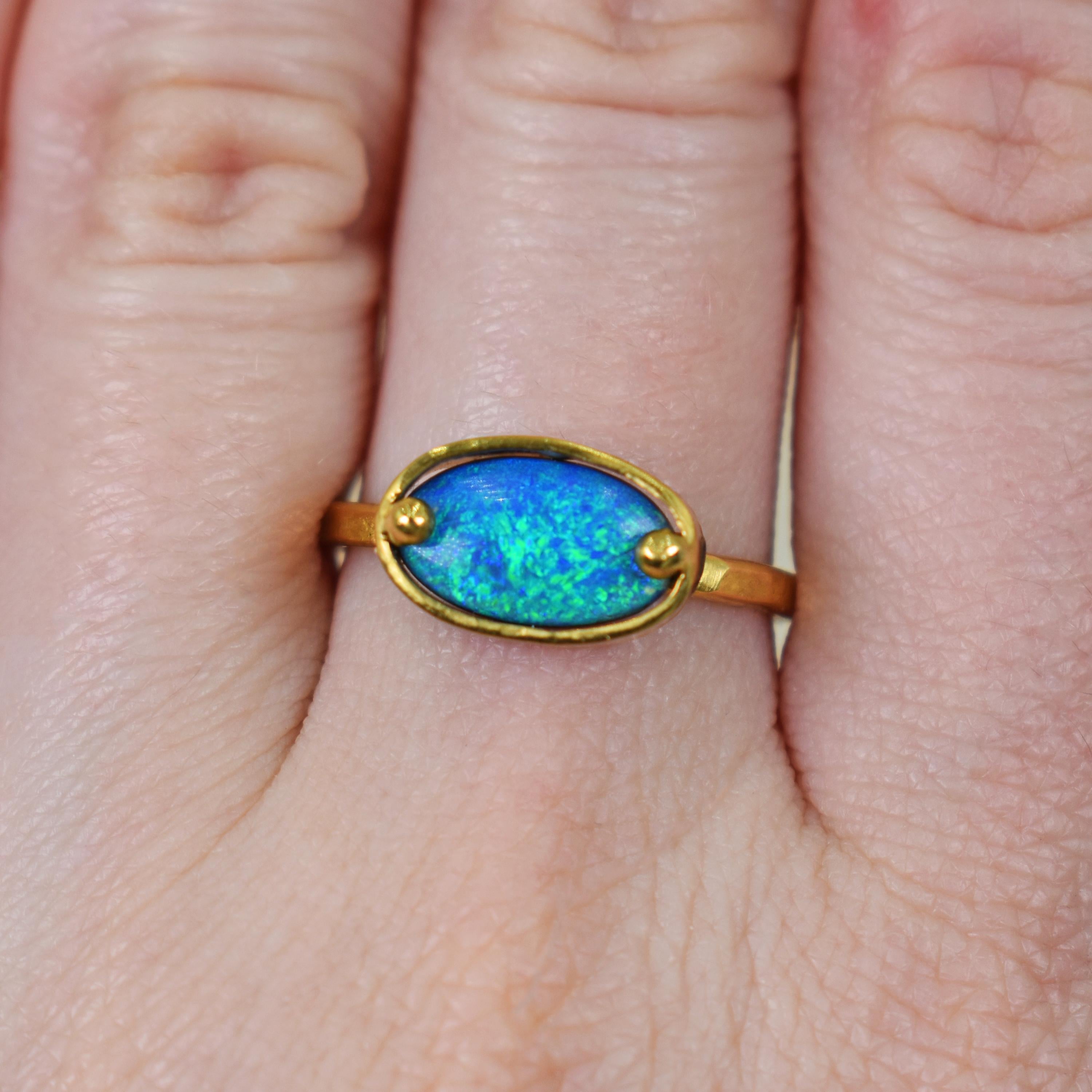 Australian Boulder Opal 22 Karat Gold Solitaire Ring For Sale 2