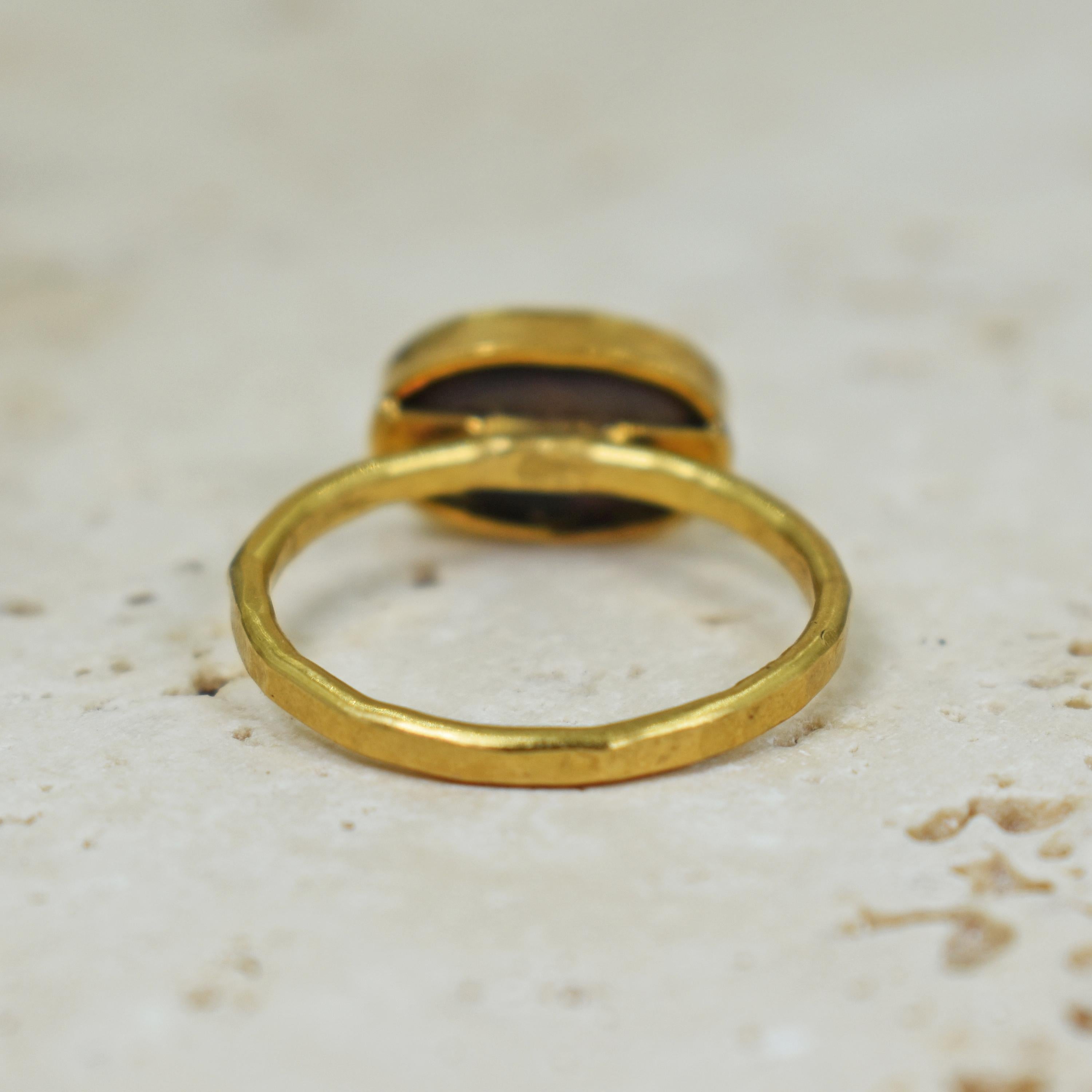 Contemporary Australian Boulder Opal 22 Karat Gold Solitaire Ring For Sale