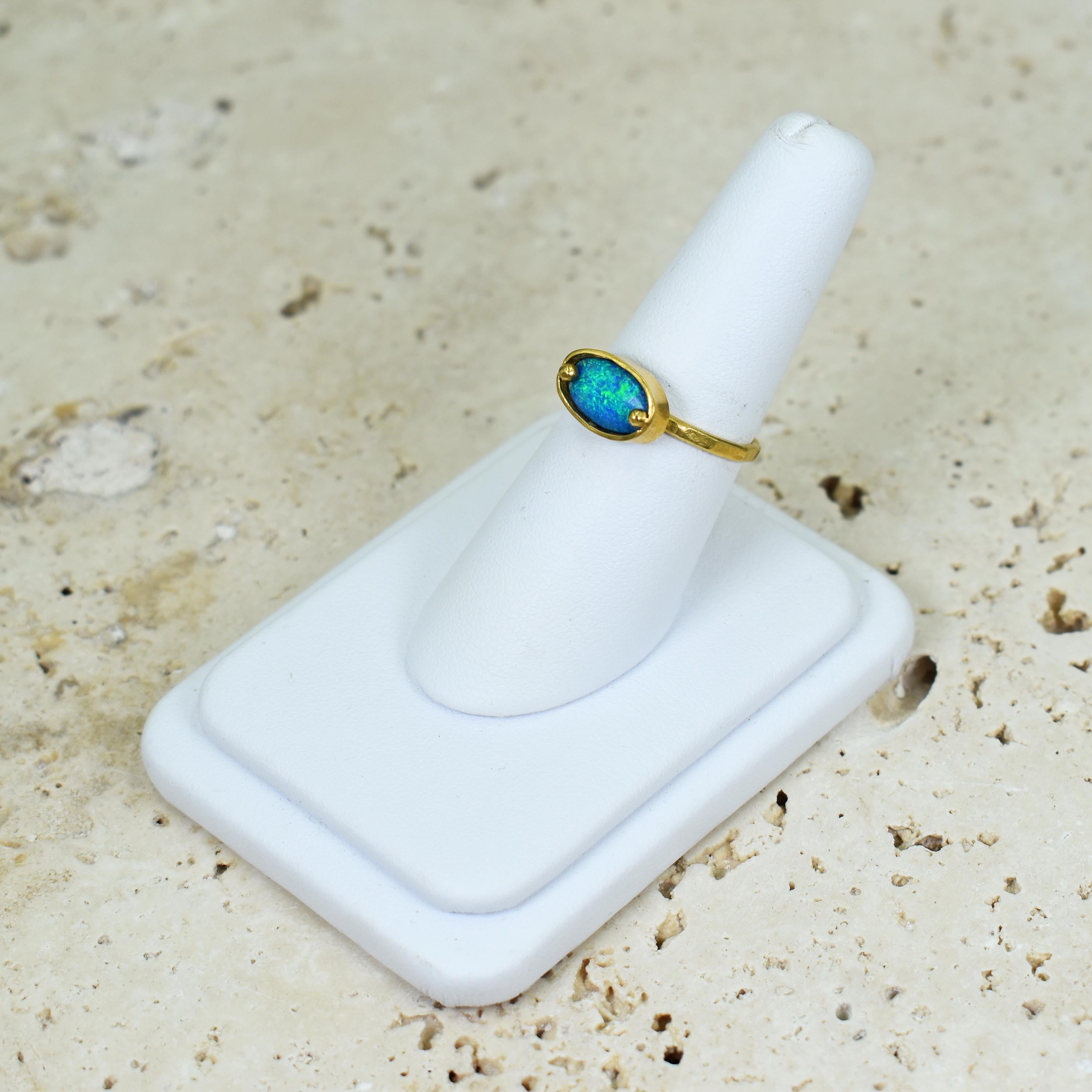 Australian Boulder Opal 22 Karat Gold Solitaire Ring In New Condition For Sale In Naples, FL