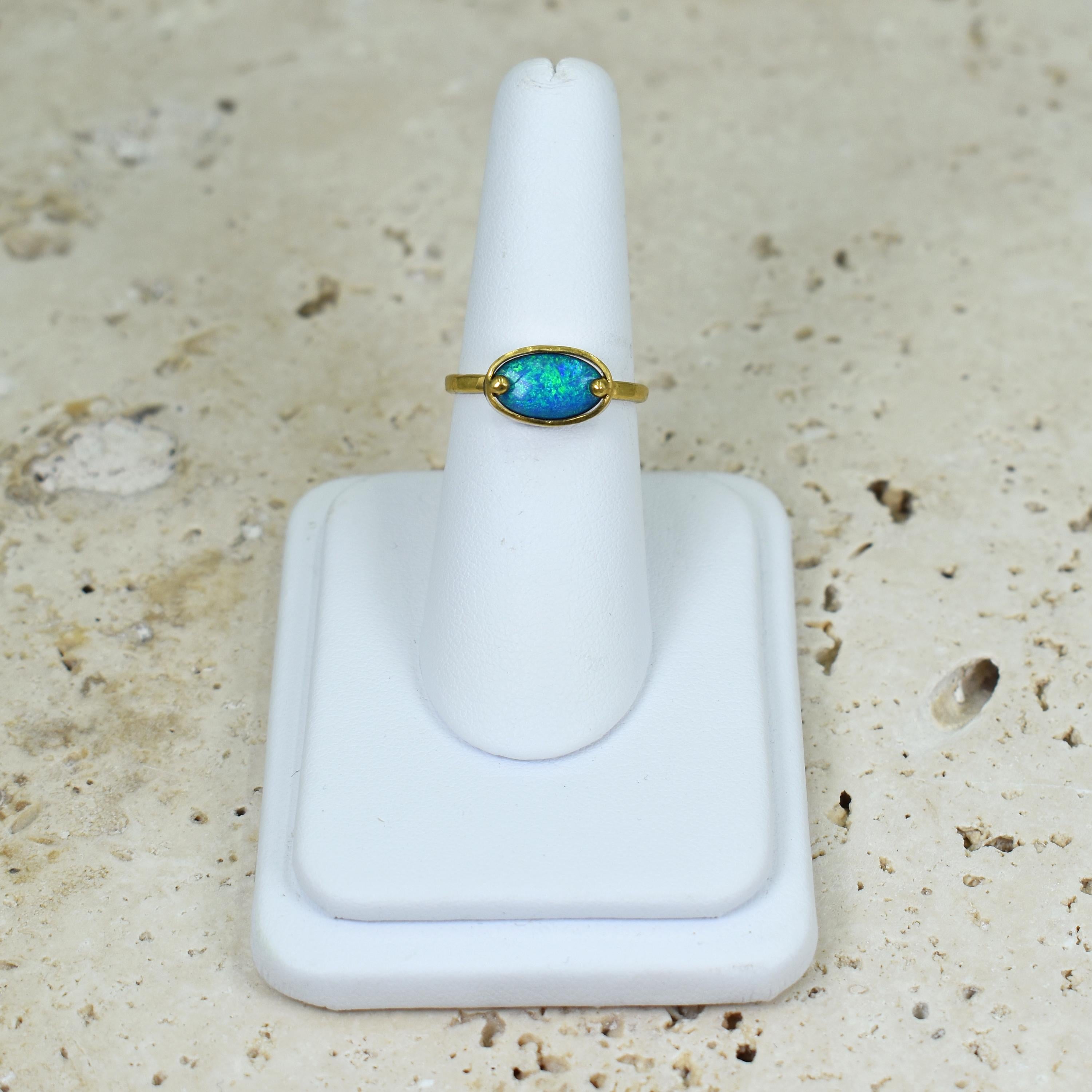 Women's Australian Boulder Opal 22 Karat Gold Solitaire Ring For Sale