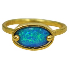 Australian Boulder Opal 22 Karat Gold Solitaire Ring