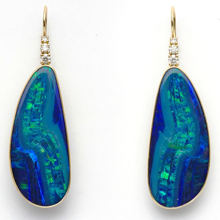 Australian Boulder Opal and 0.30 Carat Diamond Earrings Set in 18 Karat ...