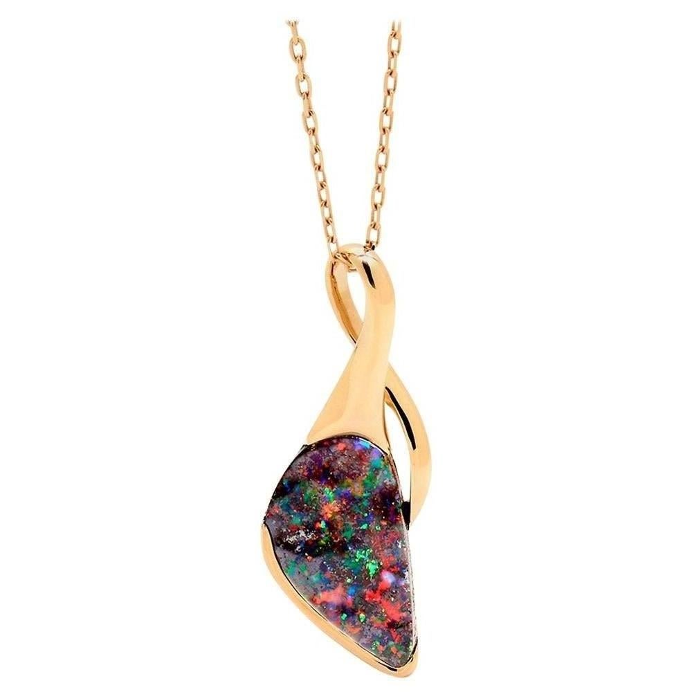 Mixed Cut Natural Untreated Australian 4.99ct Boulder Opal Pendant Necklace 18K Rose Gold For Sale