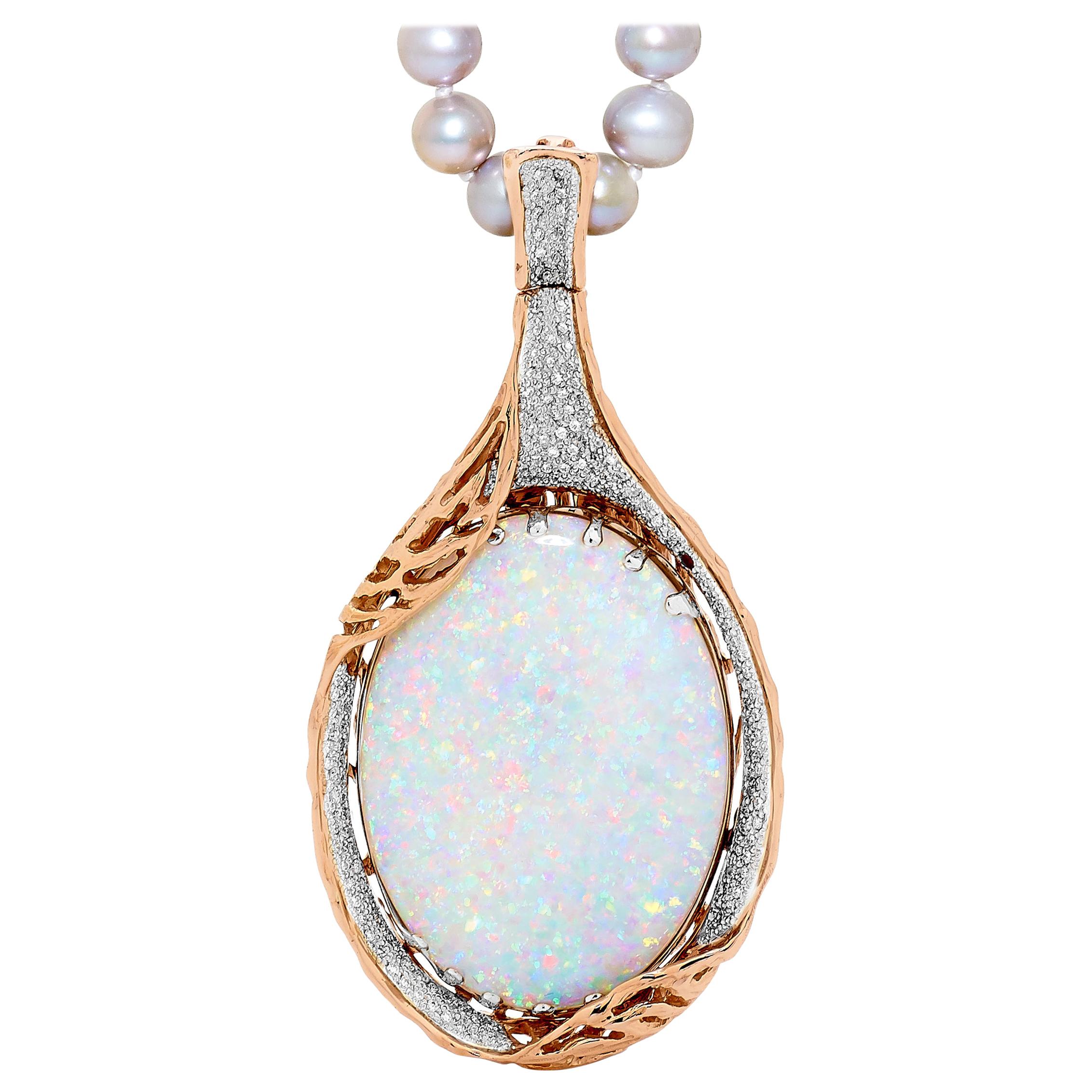Australian 67.32ct Boulder Opal and Diamond Pendant Necklace in 18K Rose Gold