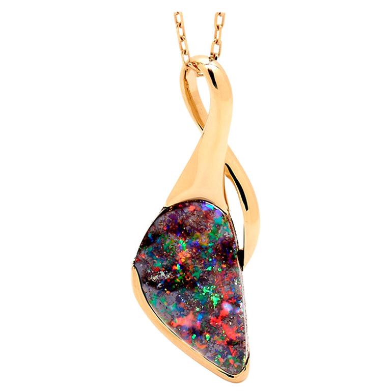 Natural Untreated Australian 4.99ct Boulder Opal Pendant Necklace 18K Rose Gold For Sale