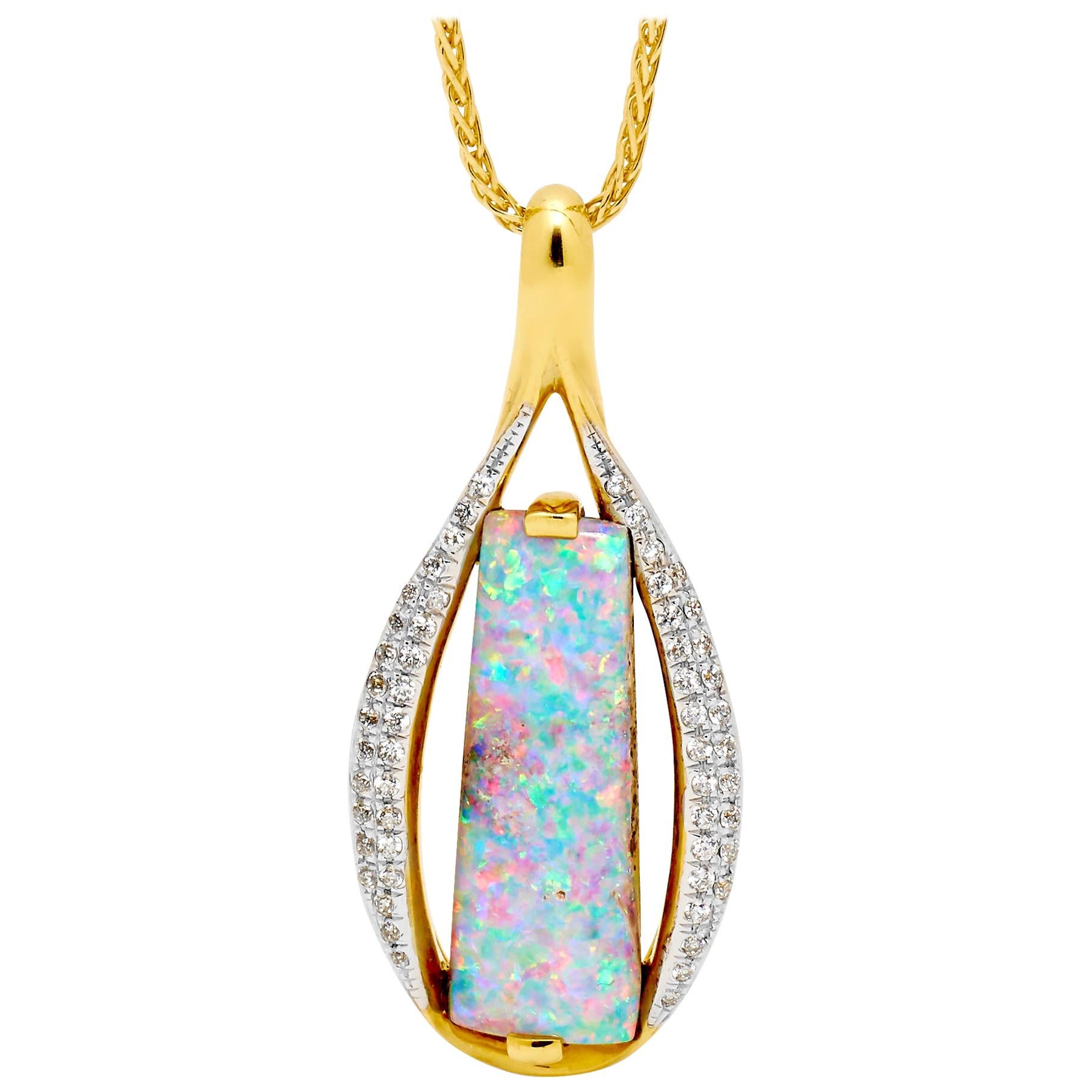 Natural Opal Set Boulder Opal Dangle Earrings and Necklace 18K Yellow