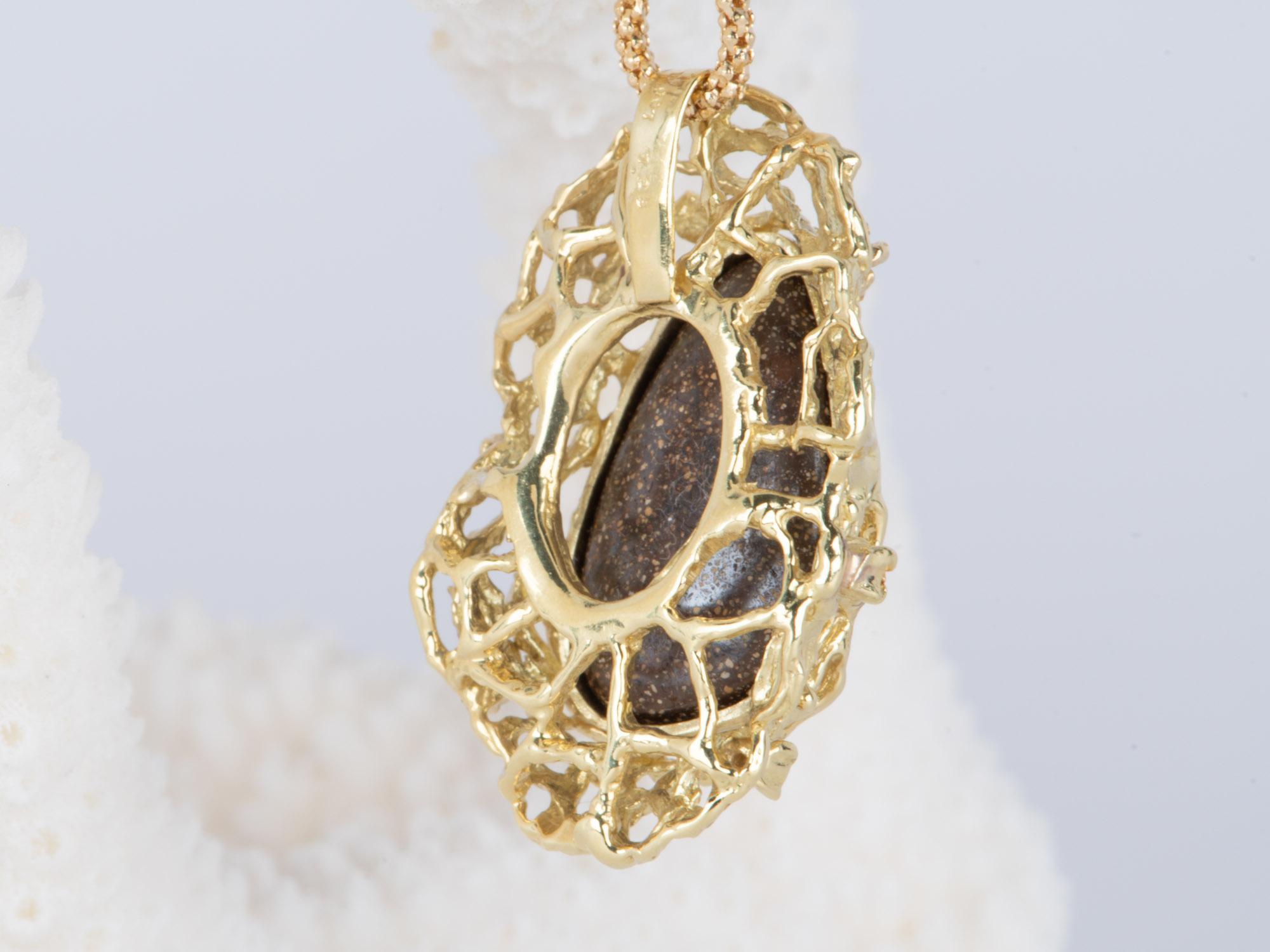 Australian Boulder Opal and Diamond Pendant with Chain 18K Gold 10.38g V1125 In New Condition For Sale In Osprey, FL
