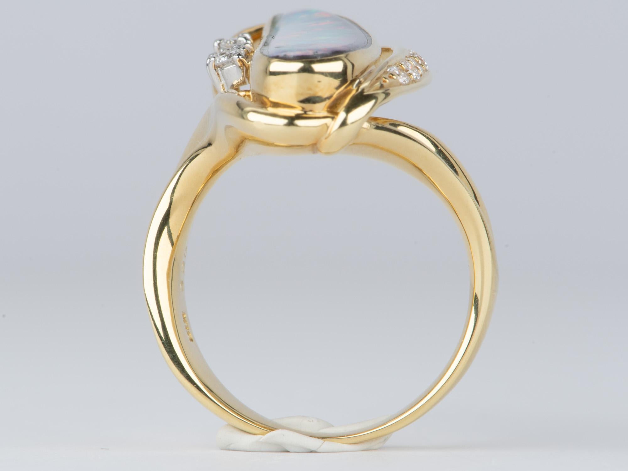 Uncut Australian Boulder Opal and Diamond Ring 18K Gold 13g V1109 For Sale
