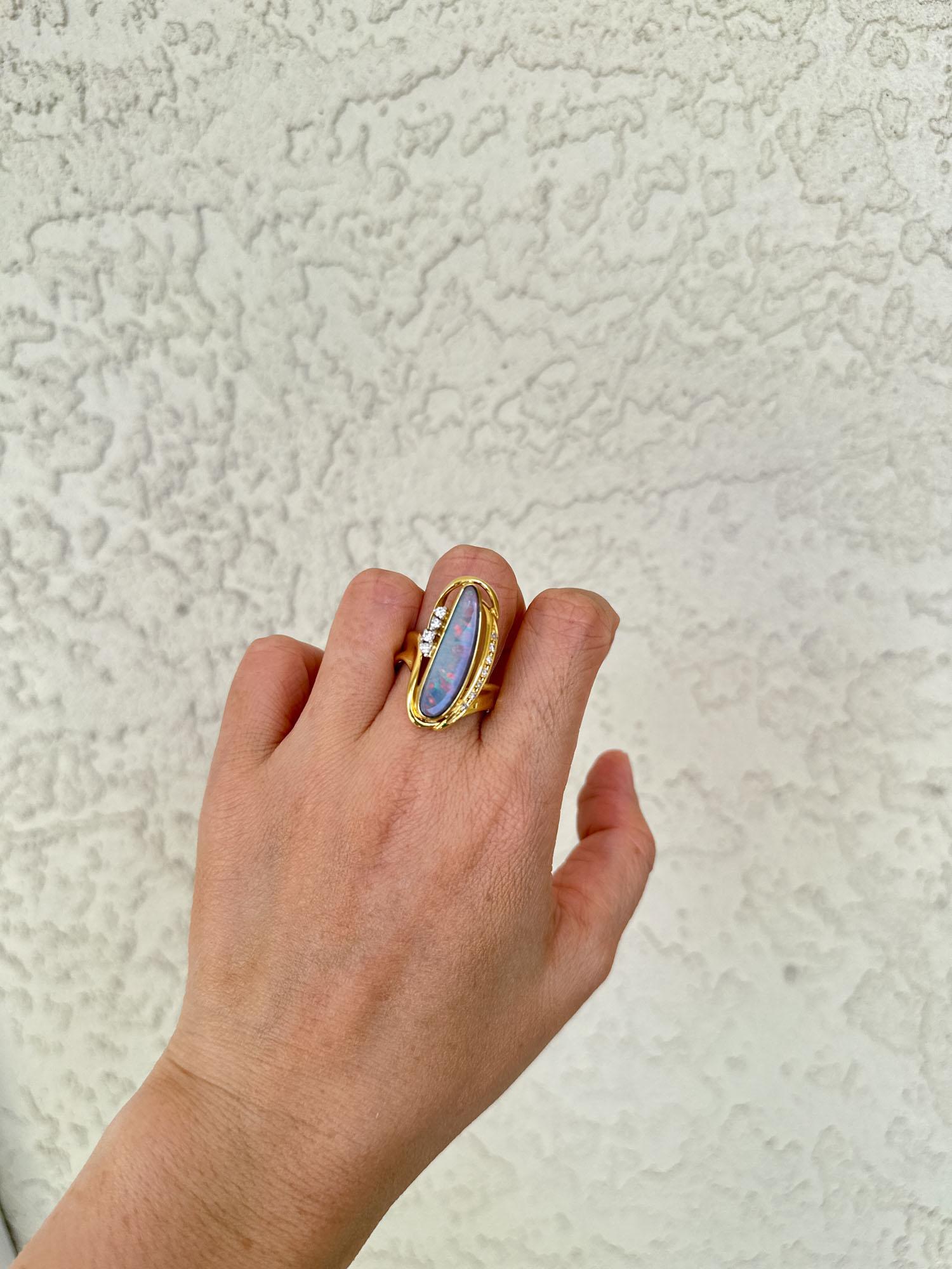 Australian Boulder Opal and Diamond Ring 18K Gold 13g V1109 In New Condition For Sale In Osprey, FL