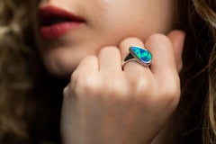 Natürlicher australischer Natur 4,80 Karat  Boulder-Opal und Diamant-Cocktailring aus 18K Weißgold