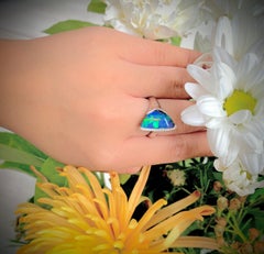 Natürlicher australischer 4,28 Karat Boulder-Opal und Diamant-Cocktailring aus 18K Weißgold