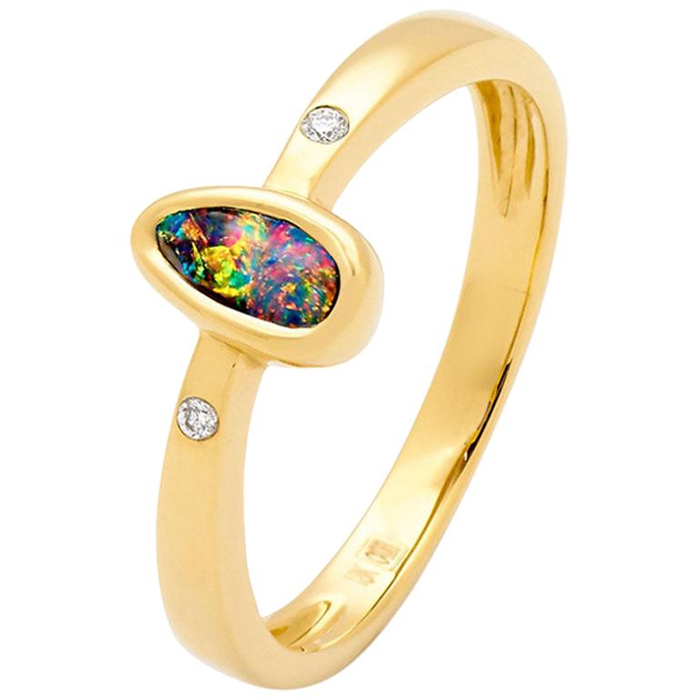 Australian Boulder Opal and Diamond Engagement Ring in 18K Yellow Gold