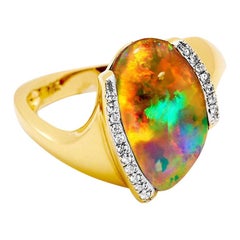 Australian 4.48ct Boulder Opal and Diamonds Cocktail Ring 18 Karat Yellow Gold