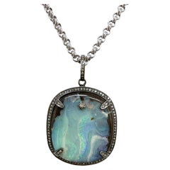 Australian Boulder Opal and Diamonds Pendant Necklace