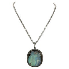 Australian Boulder Opal and Diamonds Pendant Paradizia Necklace