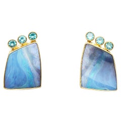 Australian Boulder Opal 
Apatite Earrings Set in 18 Karat Gold