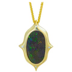 Australian Boulder Opal, Diamond and 18 Karat Gold Pendant Necklace