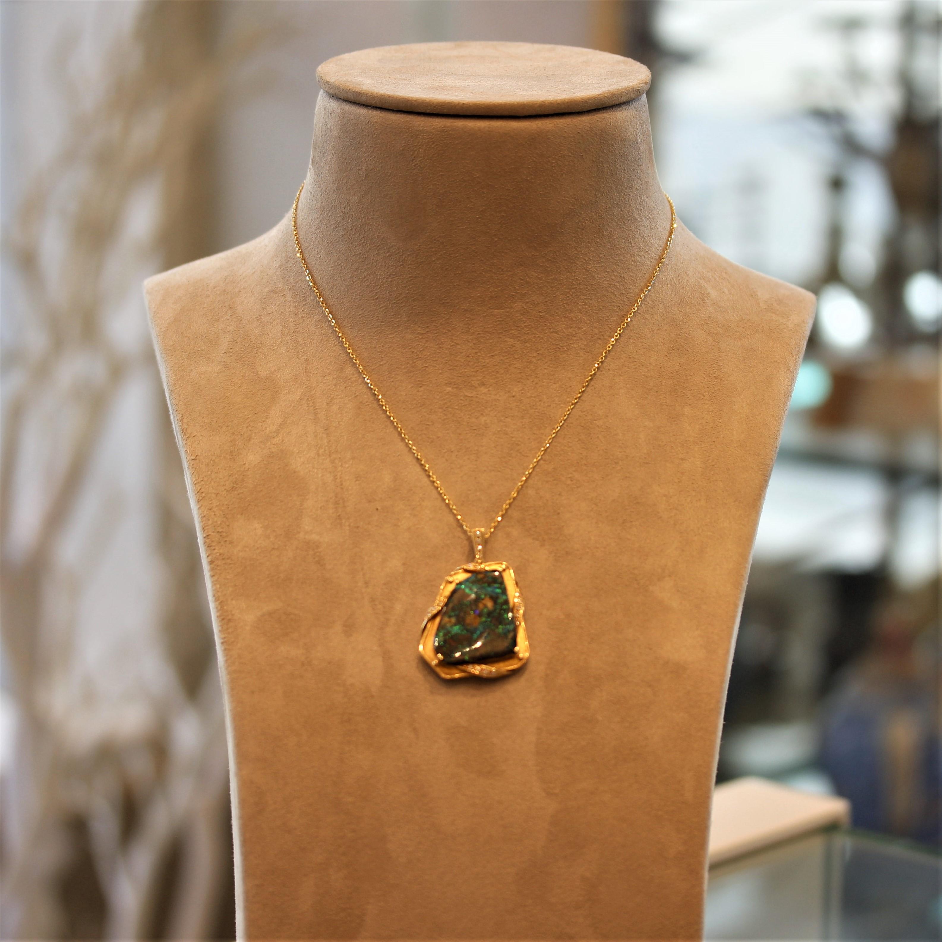 Women's Australian Boulder-Opal Diamond Gold Pendant