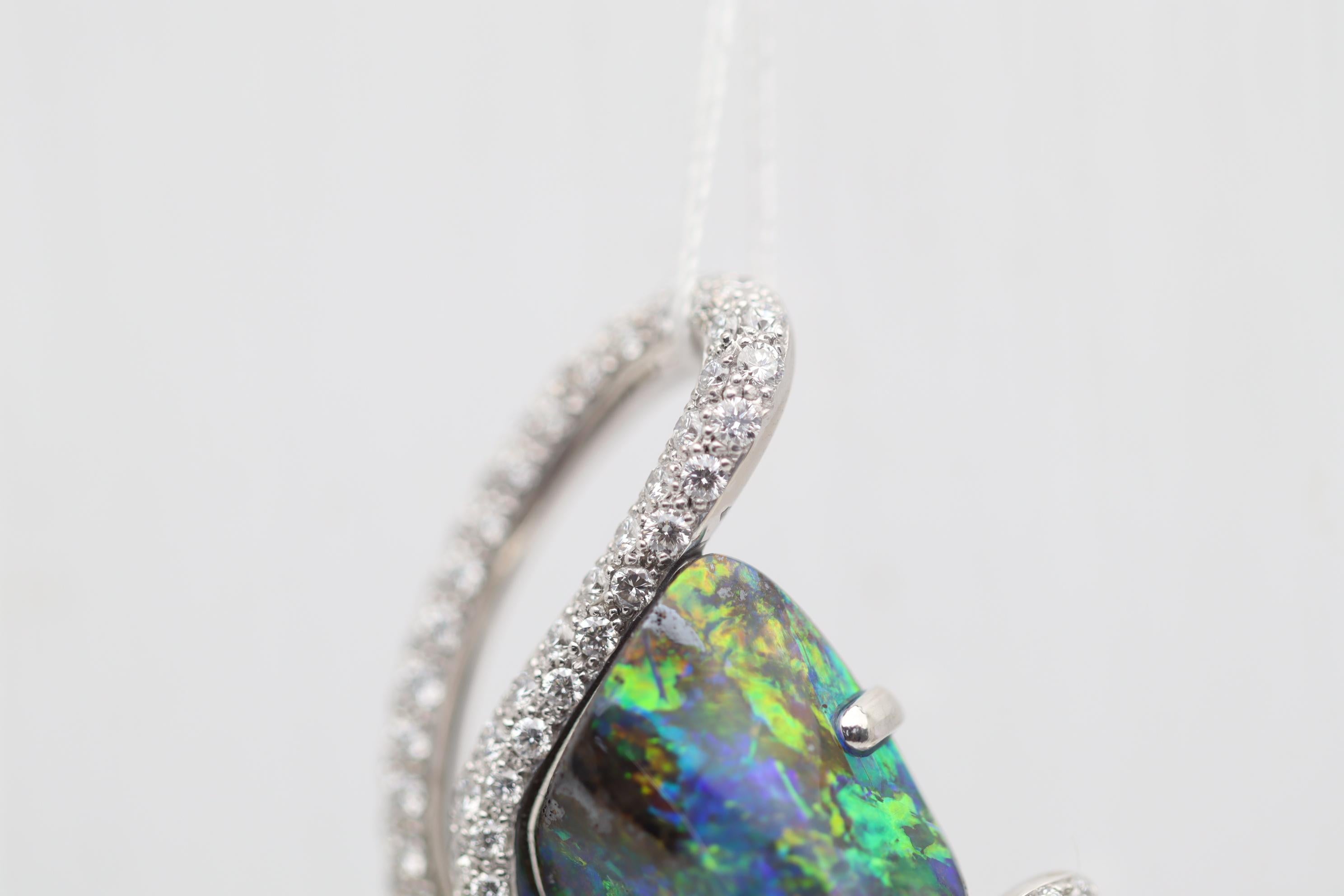 Australian Boulder Opal Diamond Gold Pendant In New Condition For Sale In Beverly Hills, CA