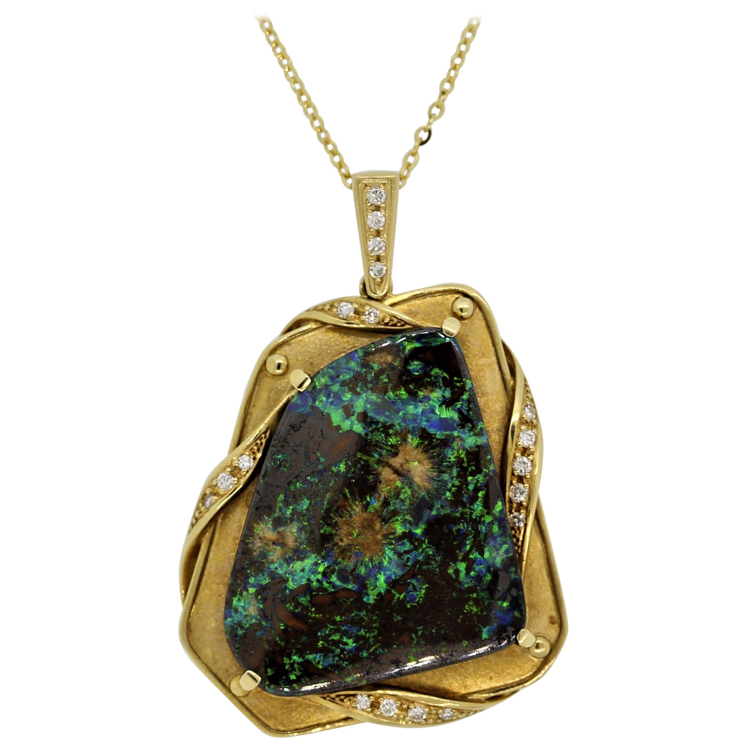 Australian Boulder-Opal Diamond Gold Pendant