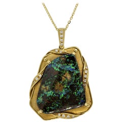 Australian Boulder-Opal Diamond Gold Pendant Australian Boulder-Opal Diamond Gold Pendant