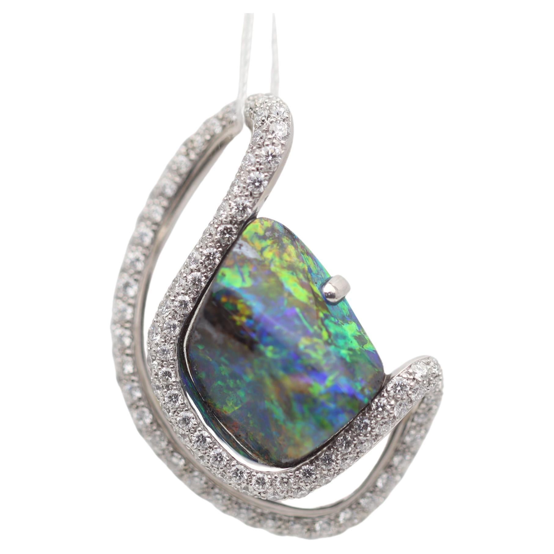 Australian Boulder Opal Diamond Gold Pendant