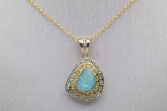 Australian Boulder Opal Diamond Gold & Platinum Pendant