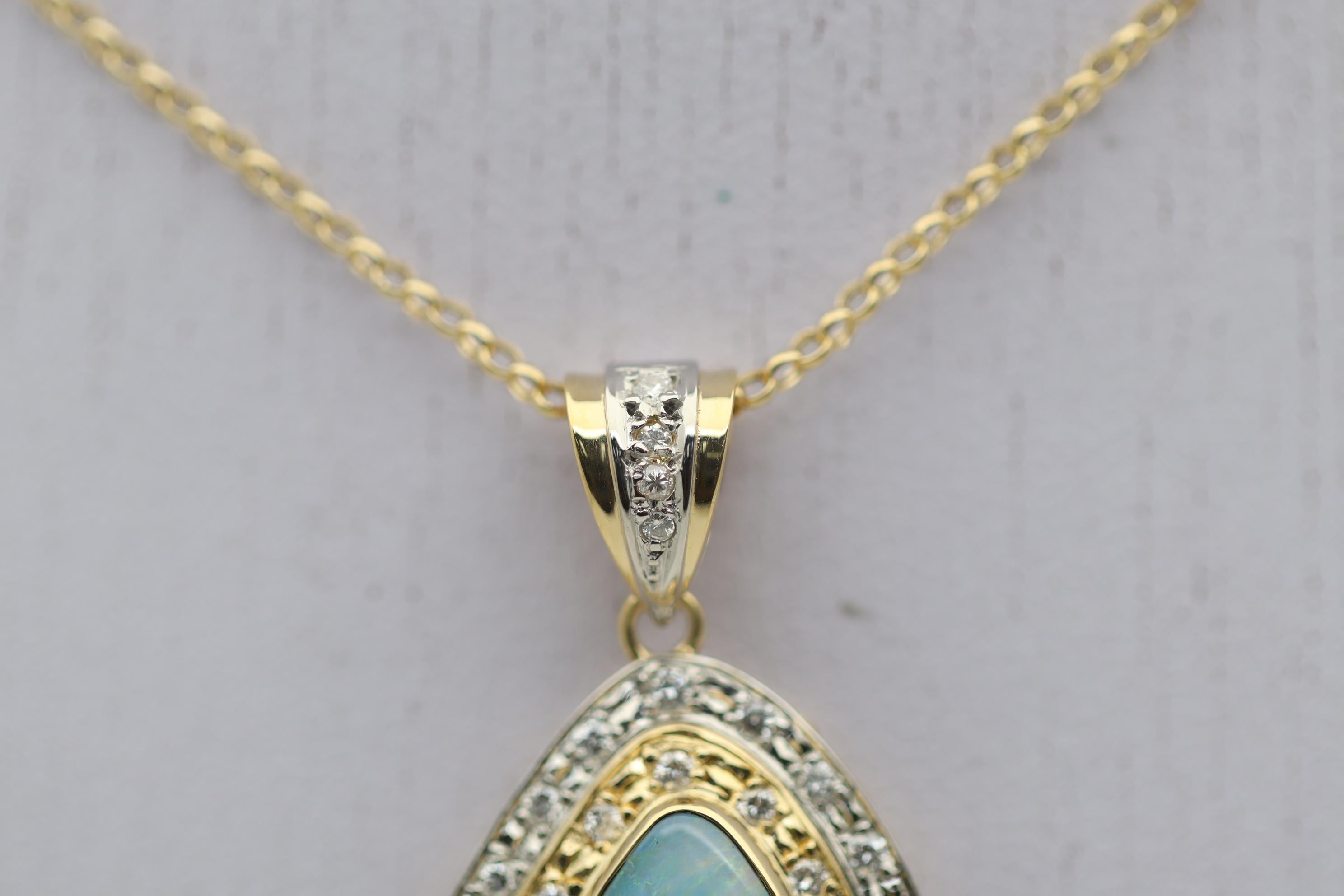 Mixed Cut Australian Boulder Opal Diamond Gold & Platinum Pendant For Sale