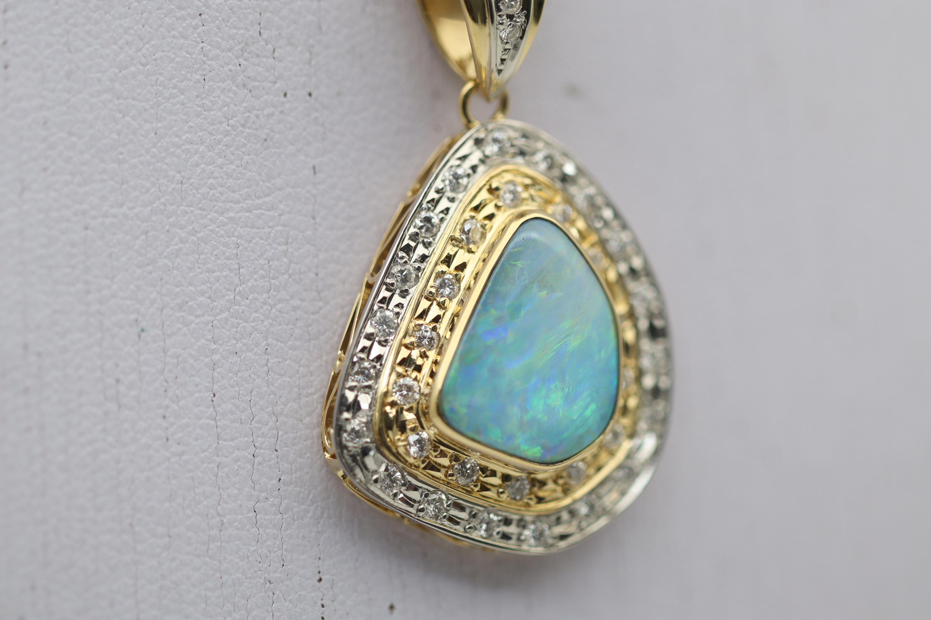 Women's Australian Boulder Opal Diamond Gold & Platinum Pendant For Sale
