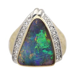 Australian Boulder Opal Diamond Gold Ring Australian Boulder Opal Diamond Gold Ring