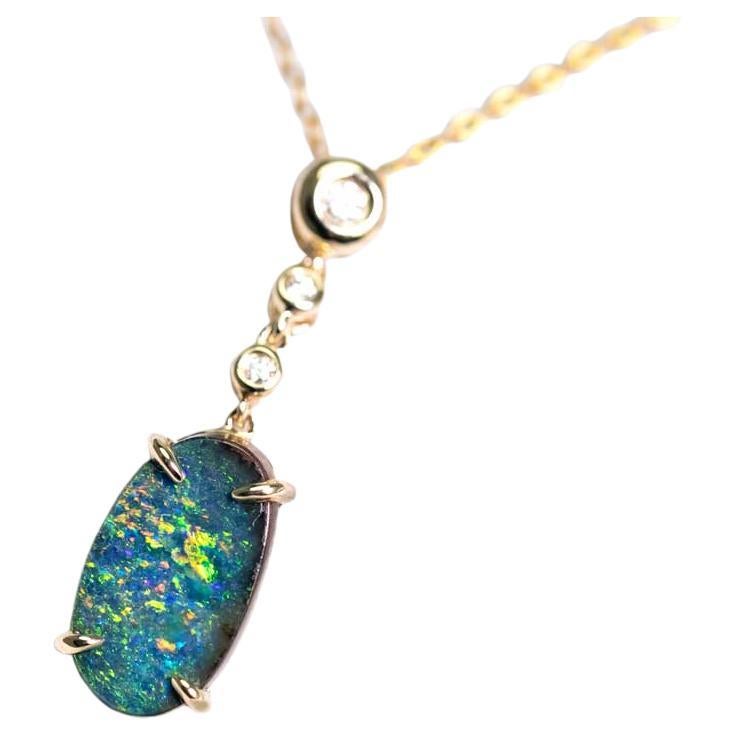 Collana Boulder Opale Australiano con diamanti in oro giallo 14K