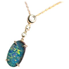 Australian Boulder Opal Diamond Necklace 14K Yellow Gold