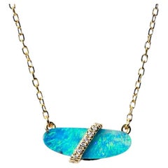 Australian Boulder Opal & Diamond Necklace 14K Yellow Gold